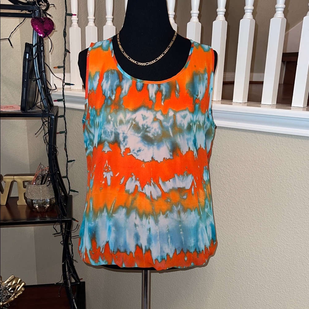 BCX Vibrant Orange and Blue Tank Top
